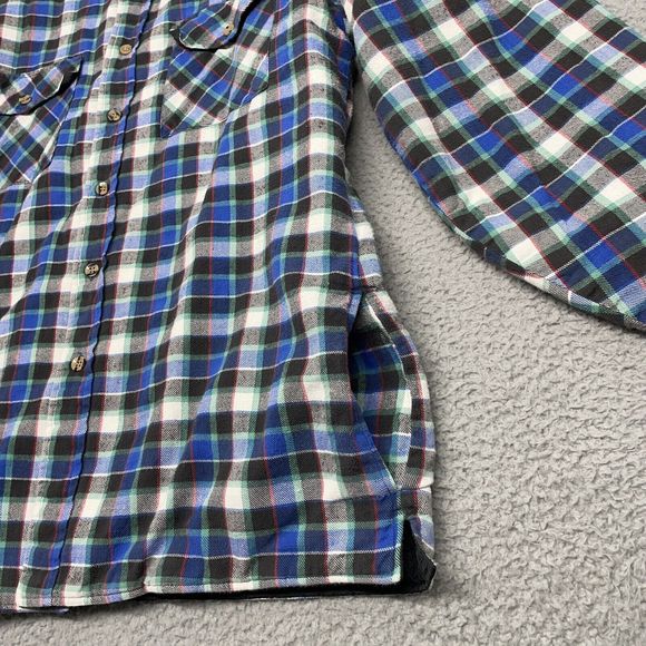 Vintage Flannel Jacket Mens Large Blue Plaid Quilted Shacket Bay Area Traders - Picture 12 of 13